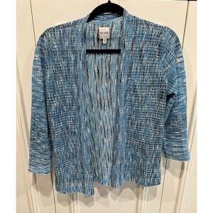 Nic + Zoe Linen Blend Cardigan Sweater‎ Blue Brown Sheer Boho Open Front
